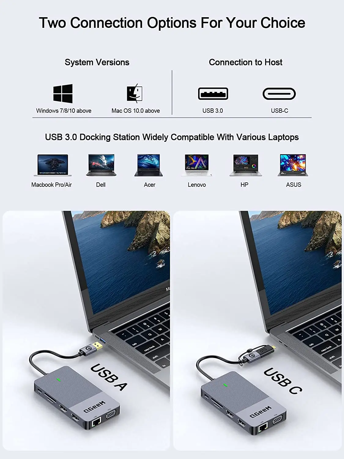 QGeeM USB 3.0 Docking Station, - Laptop Accessories Hub 评论和价格