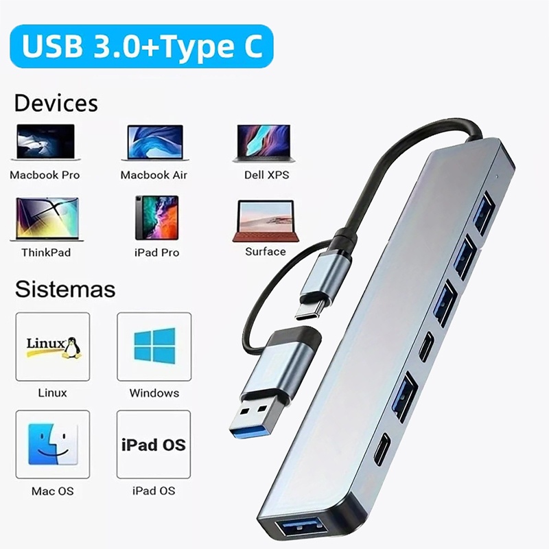 2 In 1 USB3.0 Hub 7 Port Type  - Laptop Accessories Hub 评论和价格